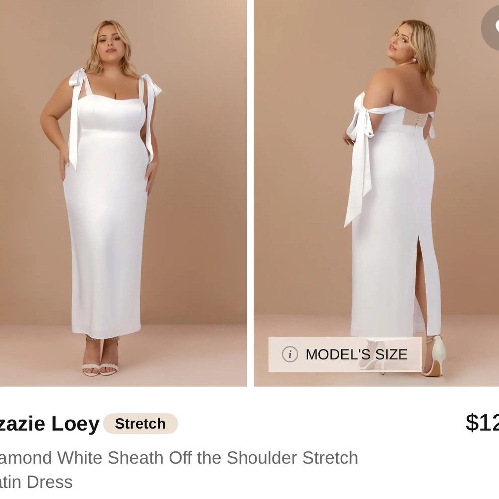 Azazie Loey White Strapless Satin Dress, NWT, 16